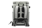 Back view of a gray, waterproof Maluna Soft-sided Cooler Backpack featuring adjustable padded shoulder straps and a sternum strap.